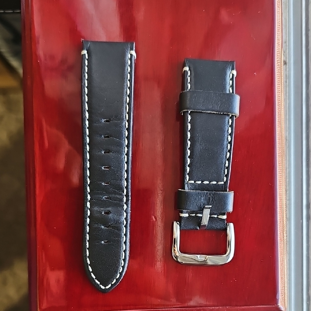 Shinola 24mm Black Leather Watch Strap with Silver Buckle
